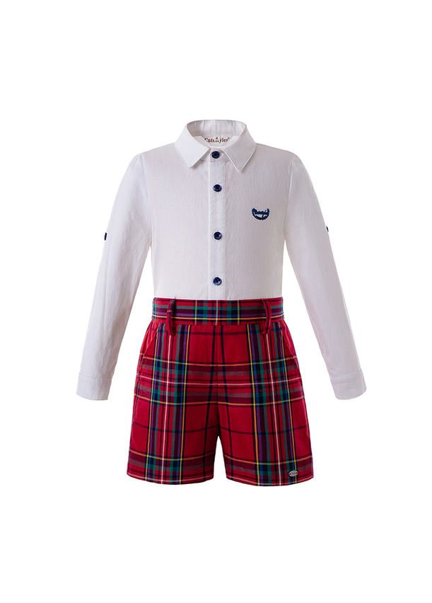 2019 Red Boys Button Clothing Sets Embroidery White Shirt Red