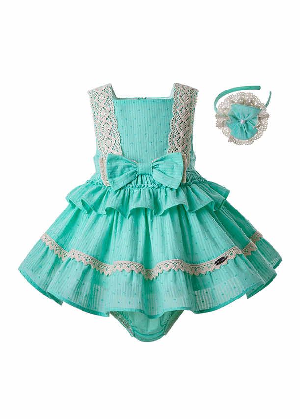 Mint Green Toddler Girl Boutique Lace Dress Handmade Headband