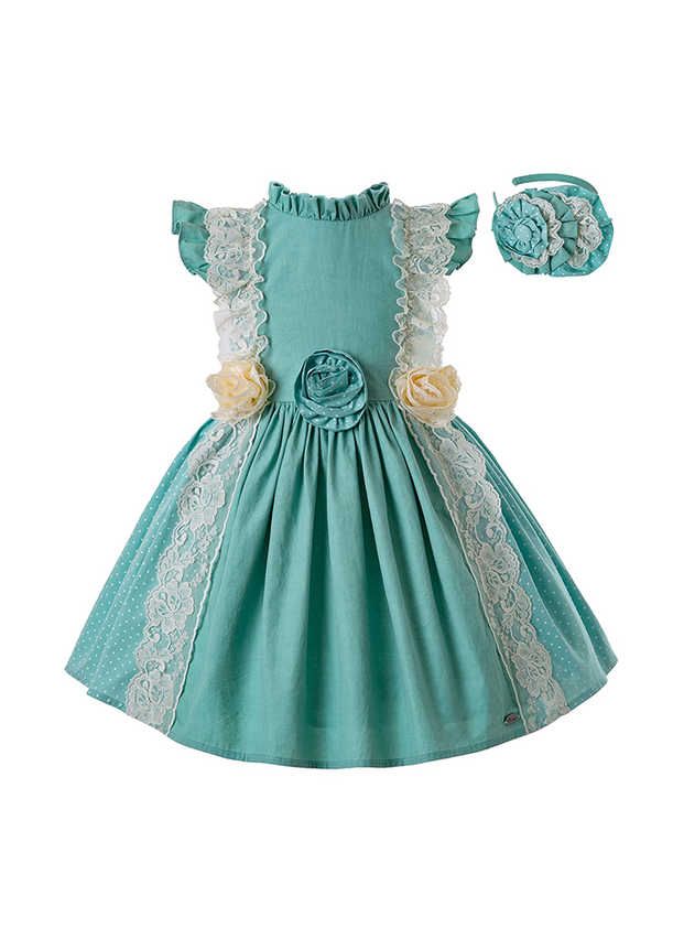 Mint Green Princess Dress With Stereoscopic Flower Handmade Headband