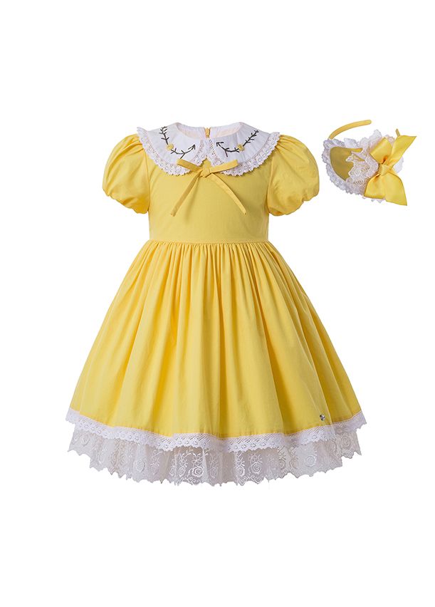 Easter Yellow Girls Vintage Dress Hand Headband