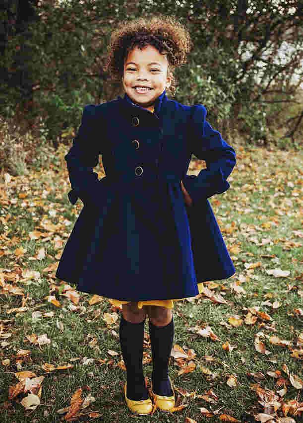 Autumn Winter Girls Dark Blue Single Breasted Wool Coat Hand