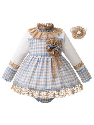 New Autumn Lace Grid Flower Baby Girl Clothing Set B231