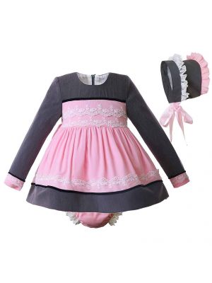 Lace Pink Autumn Princess Clothing Sets For Girls B313