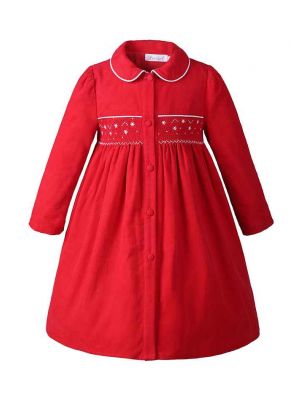 Red Toddlers Doll Collar Smocked Clothing