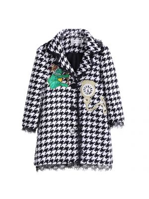 Autumn Spring Houndstooth Girl Coats 2