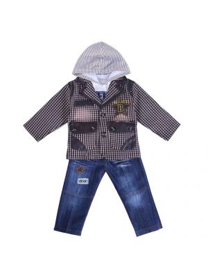 3PCS Boys Carton Clothing Set Grid Coat 16 