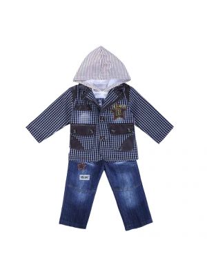 Boys Autumn Hodded Plaid Clothing Set 15
