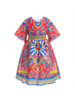 Summer O-neck Kids Red Causal Pattern Dress 530F