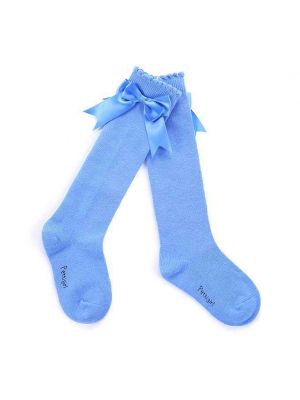 Girls Blue Socks With Handmade Bow-knot 