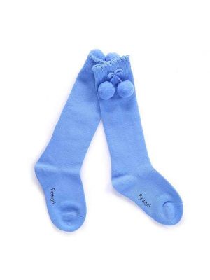 Girls Blue Pom Pom Socks