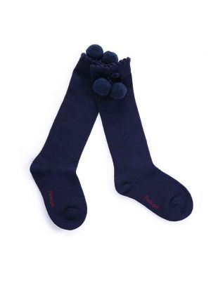 Girls Navy Blue Pom Pom Socks