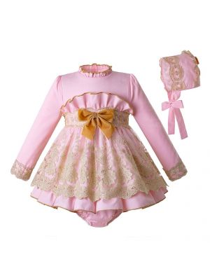 Girl Clothing Set Pink Baby Girl Dress+PP pants C107