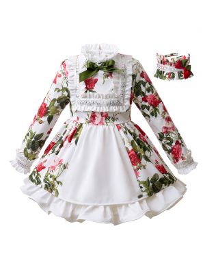 White Floral Girl Dress Wtih Hairband B219