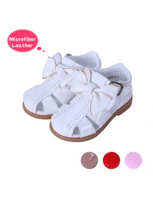 White Fashion Microfiber Leather Girls Sandals Shoes With Handmade Bow-knot