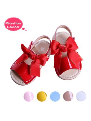 Red Cute Girls Sandals Shoes With Handmade Bow-knot