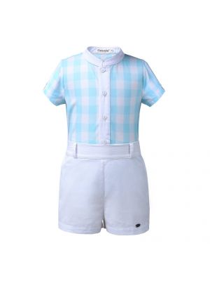Blue Grid Design Summer Boys Clothing Sets B188
