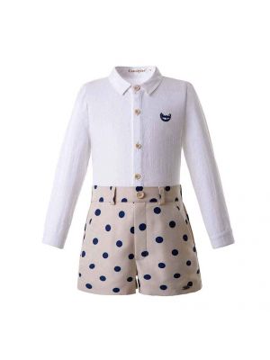 Dot Boy Clothing Sets Single-breasted Shirts With Embroidery Logo+Khaki Pants 