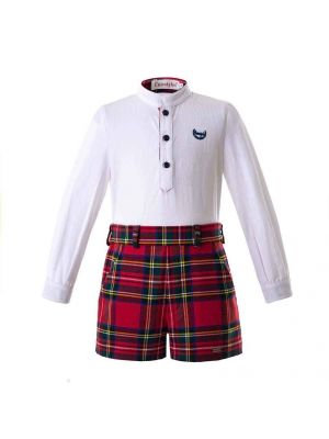 Boys Clothing Sets White Shirt With Red Stripe Shorts