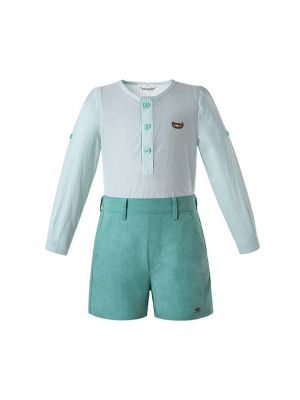 Boys New Clothing Set White Top + Mint Green Shorts 