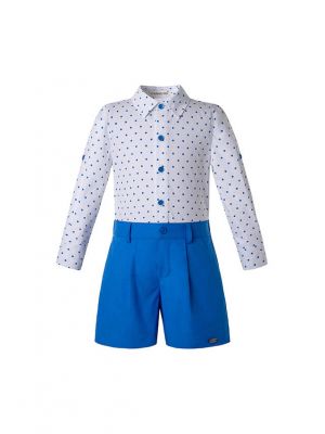 New Babies Clothing Set White Dot Top + Navy Shorts                                                                                                                