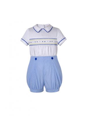 Boy White Smocking Top + Blue Shorts