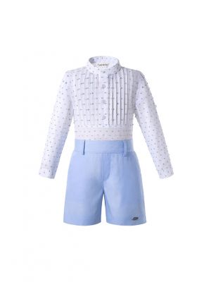 Boutique Light Blue Boys Kids Clothing Summer Outfit White Shirt + Light Blue Shorts