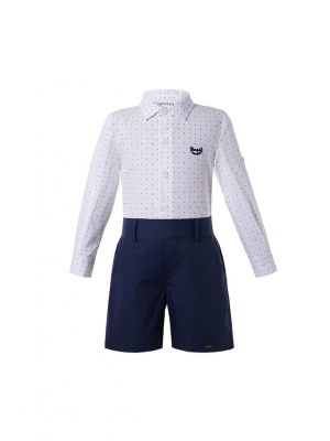 Boys Kids Clothing Boutique Summer Outfit White Polka Dot Shirt + Black Shorts