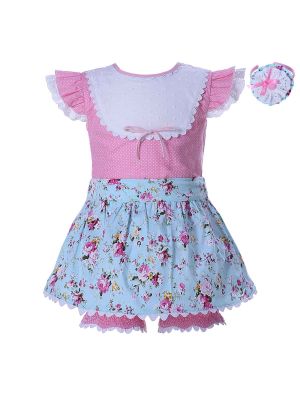 Toddler Girl Pink Flower Clothing Set-1347 