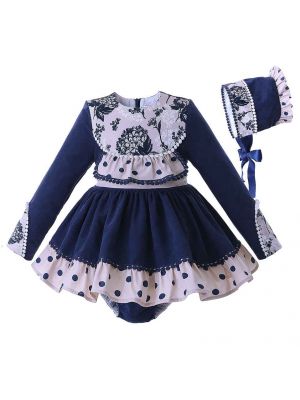 Latest Dark Blue Baby Girls Princess Clothing Set B353