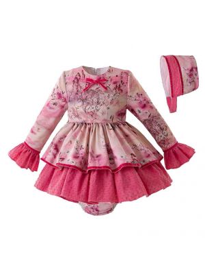 Spanish Flower Baby Girl Clothing Set With Bonnet B360