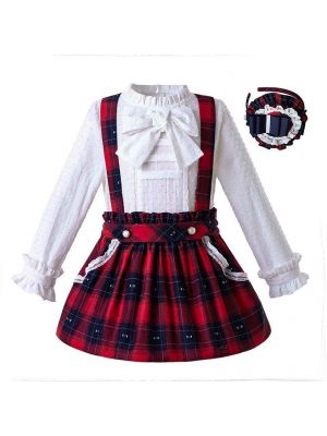 Double Row Pleated Cuffs Red Girls Clothing Set C93