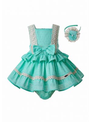 Mint Green Toddler Girl  Boutique Lace Dress + Handmade Headband  