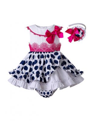 3 Pieces Babies Polka Dot Ruffled Boutique Cute Outfits + Polka Dot Bloomers + Hat