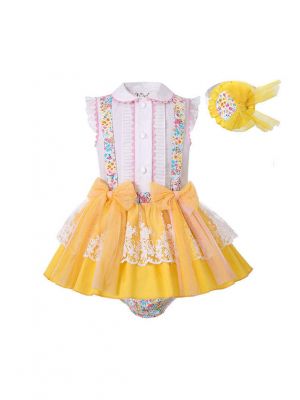 3 Pieces Babies Easter Ruffled Flower Print Boutique Outfits + Cute Bloomers + Hat