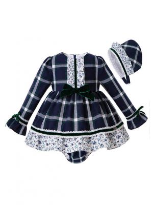 3 Pieces Party Babies Grid Layered Boutique Outfits + Bloomers + Hat