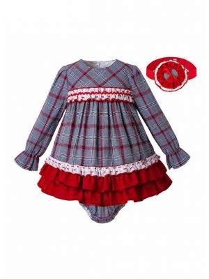 3 Pieces Autumn Ruffle Babies Party Layered  Dress + Bloomers + Hat