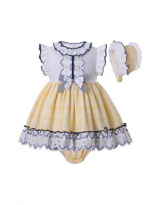 3 Pieces Babies Summer Yellow Ruffled Boutique Outfits + Cute Bloomers + Hat