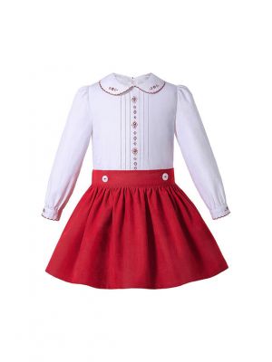 Boutique Girls Doll-Collar White Shirt + Red Princess Skirt +Hand Headband