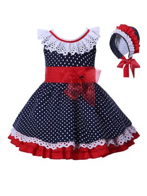 Navy Blue Dots Baby Girls Dresses-B10