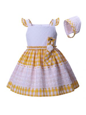 Baby Girls Yellow Easter Grid Lace Dress-B20