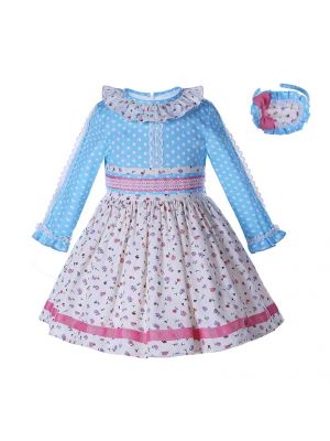 Blue Girl Floral Dress Children Clothes  B66