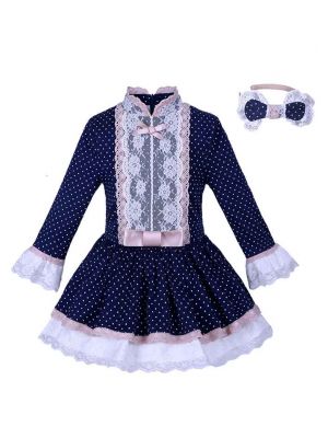 Navy Dots Girls Dresses 