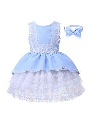 Girls Blue Princess Dress Lace Flower Dress B167