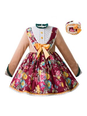 Flower Girls Printed Dresses With Headband