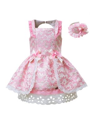 Girls Pink Princess Dress Lace Flower B259