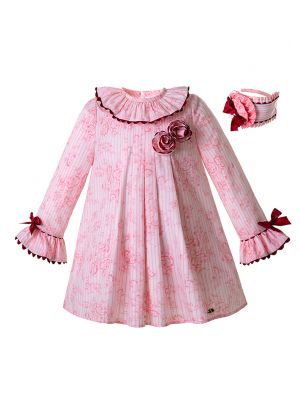 Newest Pink Girl Dress Printed Dresses With Headwear A246