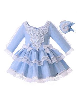 Light Blue Girl Party Dress With Headwear