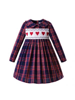 Autumn Baby Girls Grid Handmade Smocked Heart Dresses C79