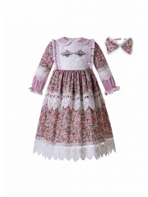 Birthday Boutique Doll Collar Flower Printed Lace Embroidery Dress With Headband