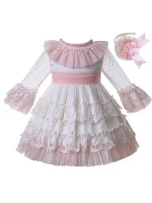 Summer White Communion Girl Wedding Flower Party Ceremony Layers Dress + Handmade Headband